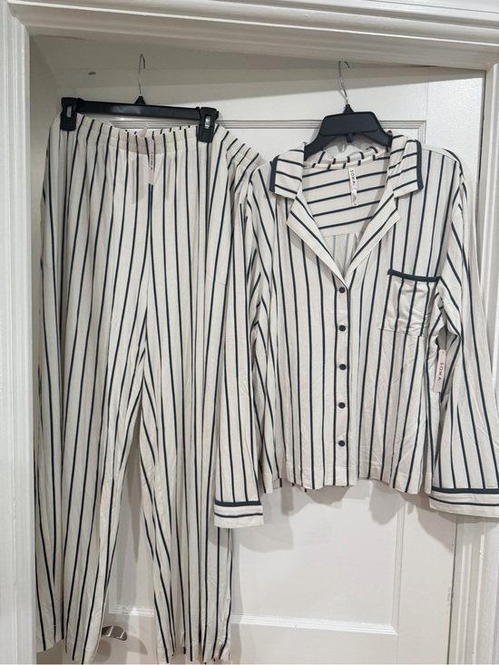 Soma Other - Soma Cream and Black Striped Button-Up Pajama Set